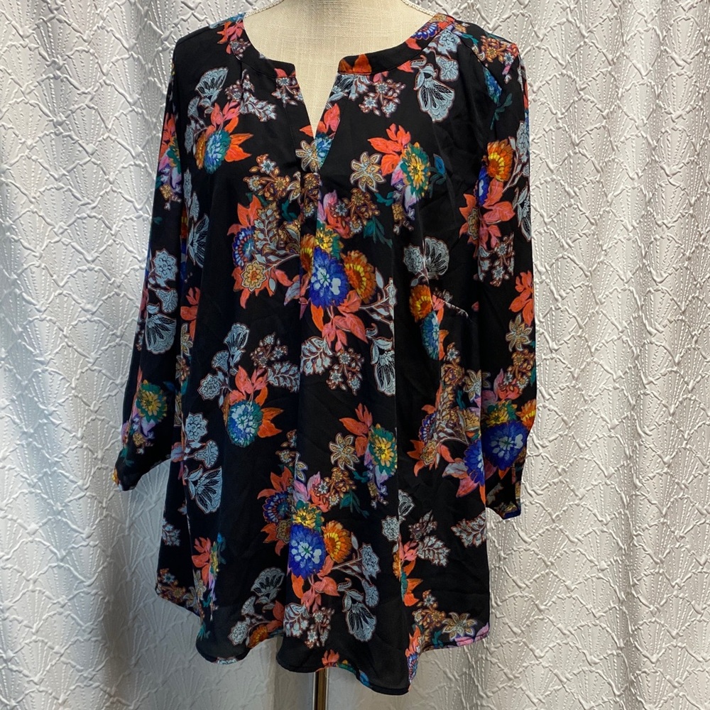 Gibson Latimer size 1X‎ Multicolor Floral Blouse lightweight flowy comfy overs